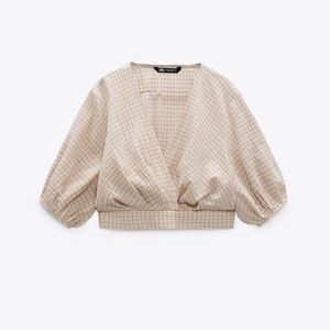 Zara linen blend checkered top
